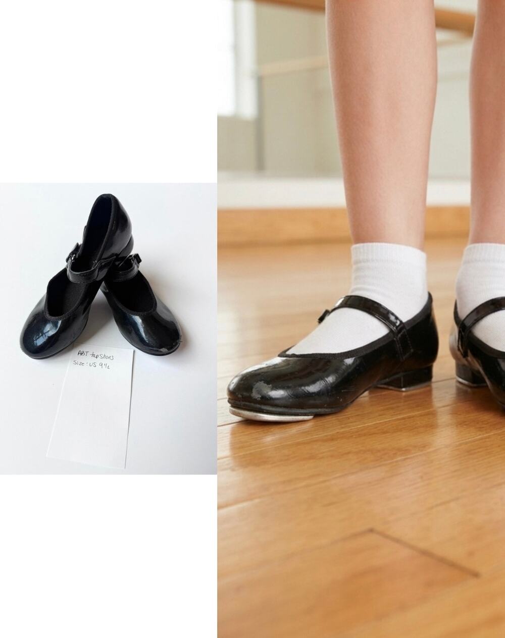 ART Black Patent Leather Tap Shoes Size youth 9.5